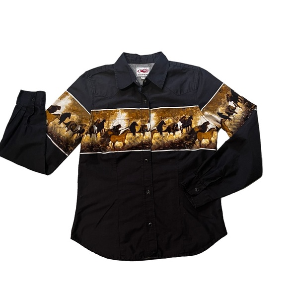 Vintage Roper Horse Print Western Cotton Long Sleeve Snap Button Shirt, Sz M - Picture 7 of 12